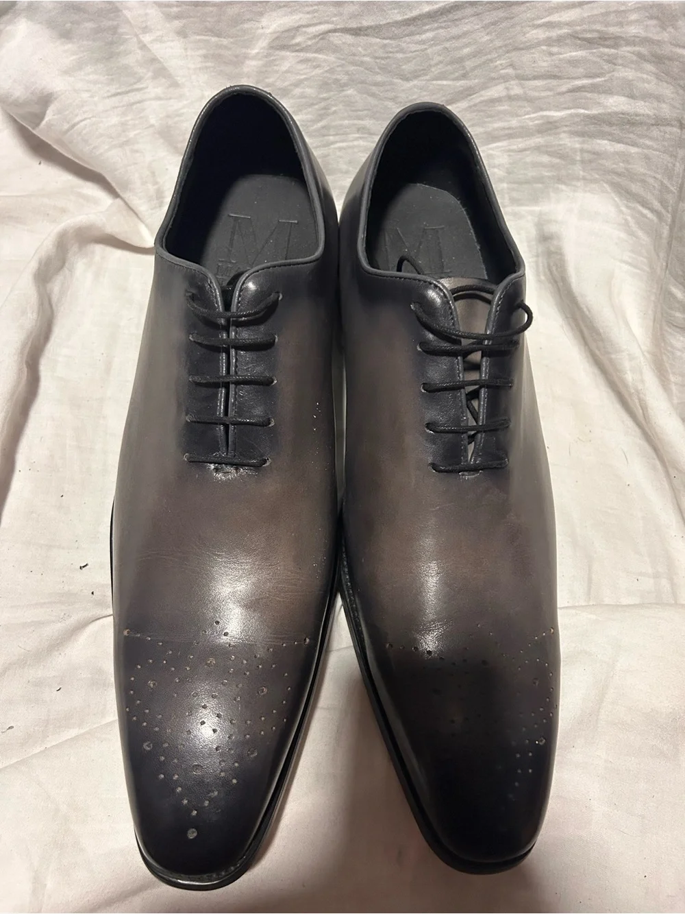 Maison Forte Classic Men’s Black/Gray Leather Oxford Dress Shoes 13